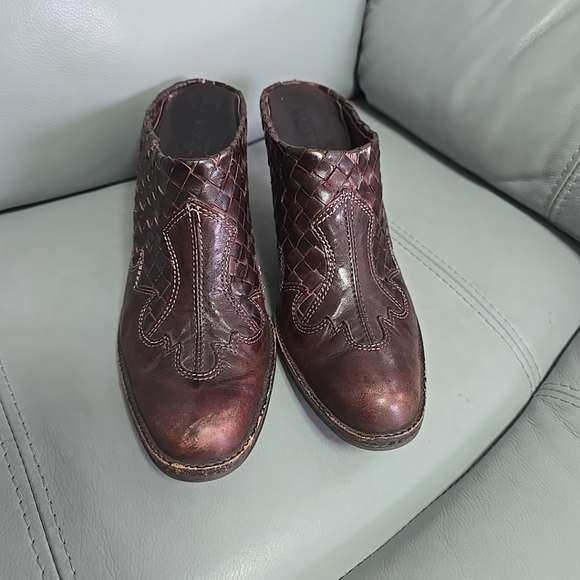 Sesto Meucci Brown Woven Calf Leather Western‎ Mules Heels Booties Sz 7.5 Italy - Picture 2 of 12